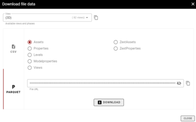 New window for downloading BIM file data